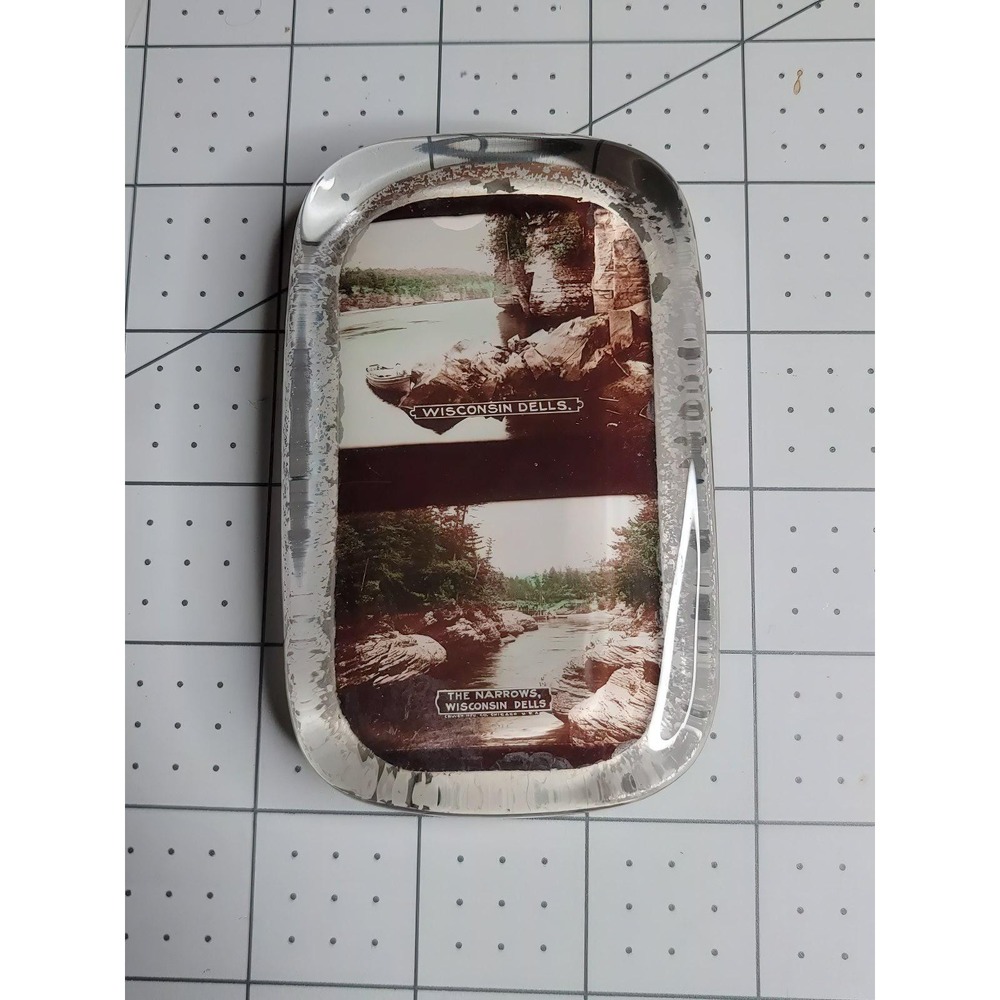 Antique Wisconsin Dells Souvenir Photo Glass Paperweight